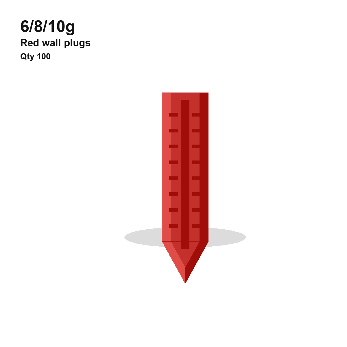 Red Wall Plug – 6/8/10g (Qty 100)